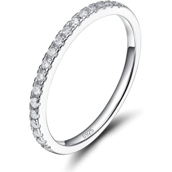 Jewelry - Sterling Silver 2mm Cubic Zirconia Eternity Ring Size 7, Women's, Silver
